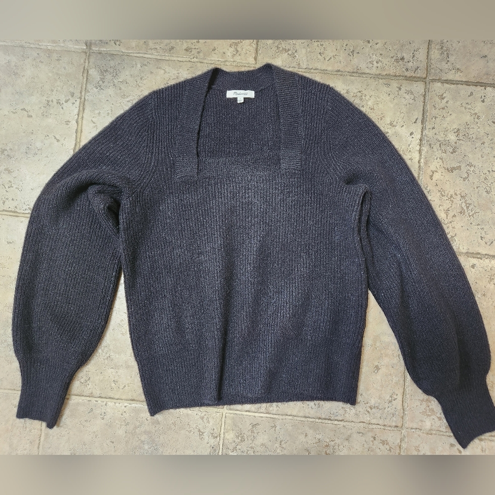 Madewell Womens Melwood Square Neck Black Sweater In Coziest Yarn, Small - Picture 6 of 8